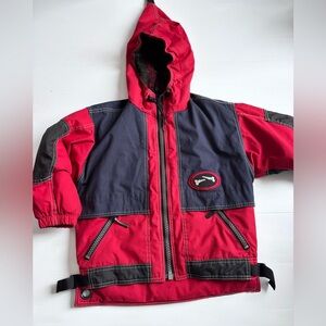 Vintage 90s Badbones Kids Winter Hooded Jacket Red Navy Size 4 5